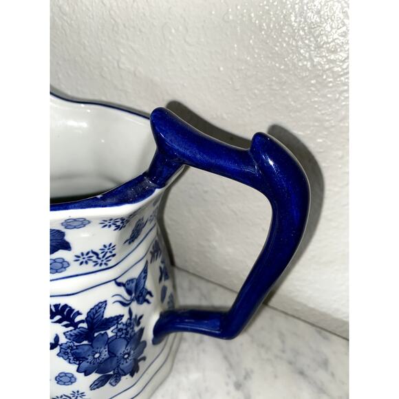 Blue Whit Floral Ceramic Pitcher Vase Beautiful Home Decor - Picture 7 of 8